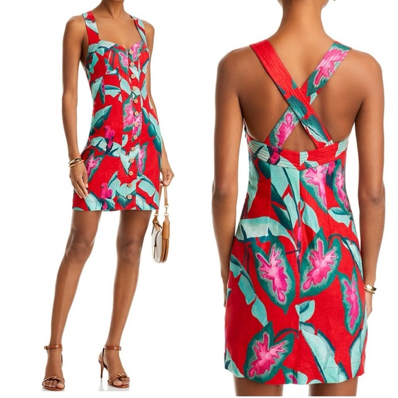 NWT Farm Rio Sumner Foliage Linen Minidress Size: S - Picture 1 of 5